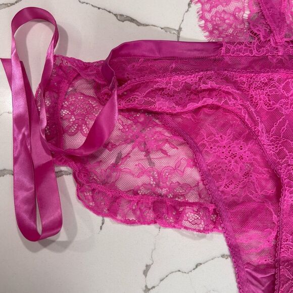Victoria’s Secret | The Dreamer Hot Pink Open Cup Apron Teddy 4384 - Picture 12 of 13